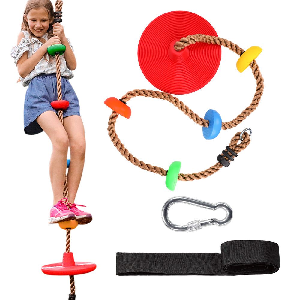 Disc swing with online climbing rope