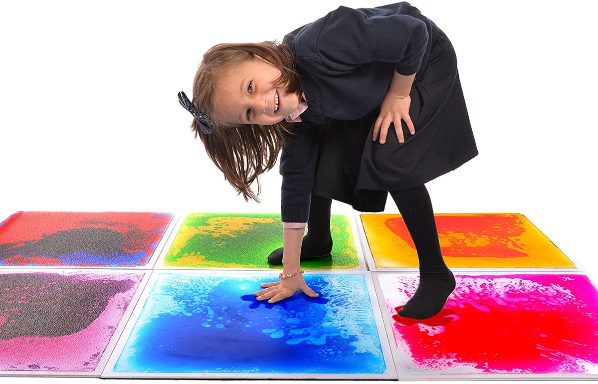 Great Playthings-19.7" Square Liquid Sensory Floor Tile - Box of 6 Blue Tiles-GP1102