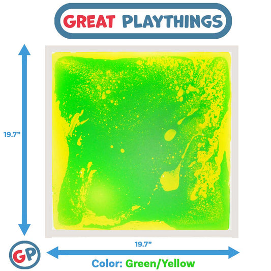 Great Playthings-19.7" Square Liquid Sensory Floor Tile - Box of 6 Green/Yellow Tiles-GP1103