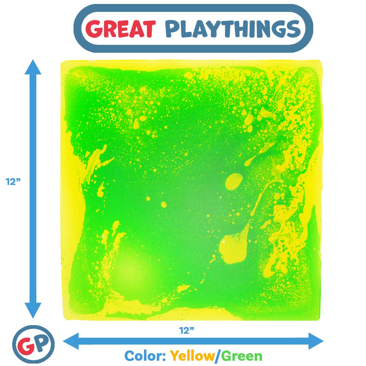 Great Playthings-11.8" Square Liquid Sensory Floor Tile - Box of 6 Green/Yellow Tiles-GP1123