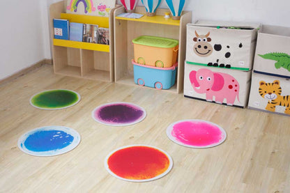 Great Playthings-19.7" Round Liquid Sensory Floor Tile - Box of 5 Assorted Color Tiles-GP1131