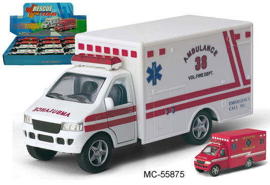 Kinsmart-5" Diecast Rescue Team Ambulance (12 Pieces)-KS5259D