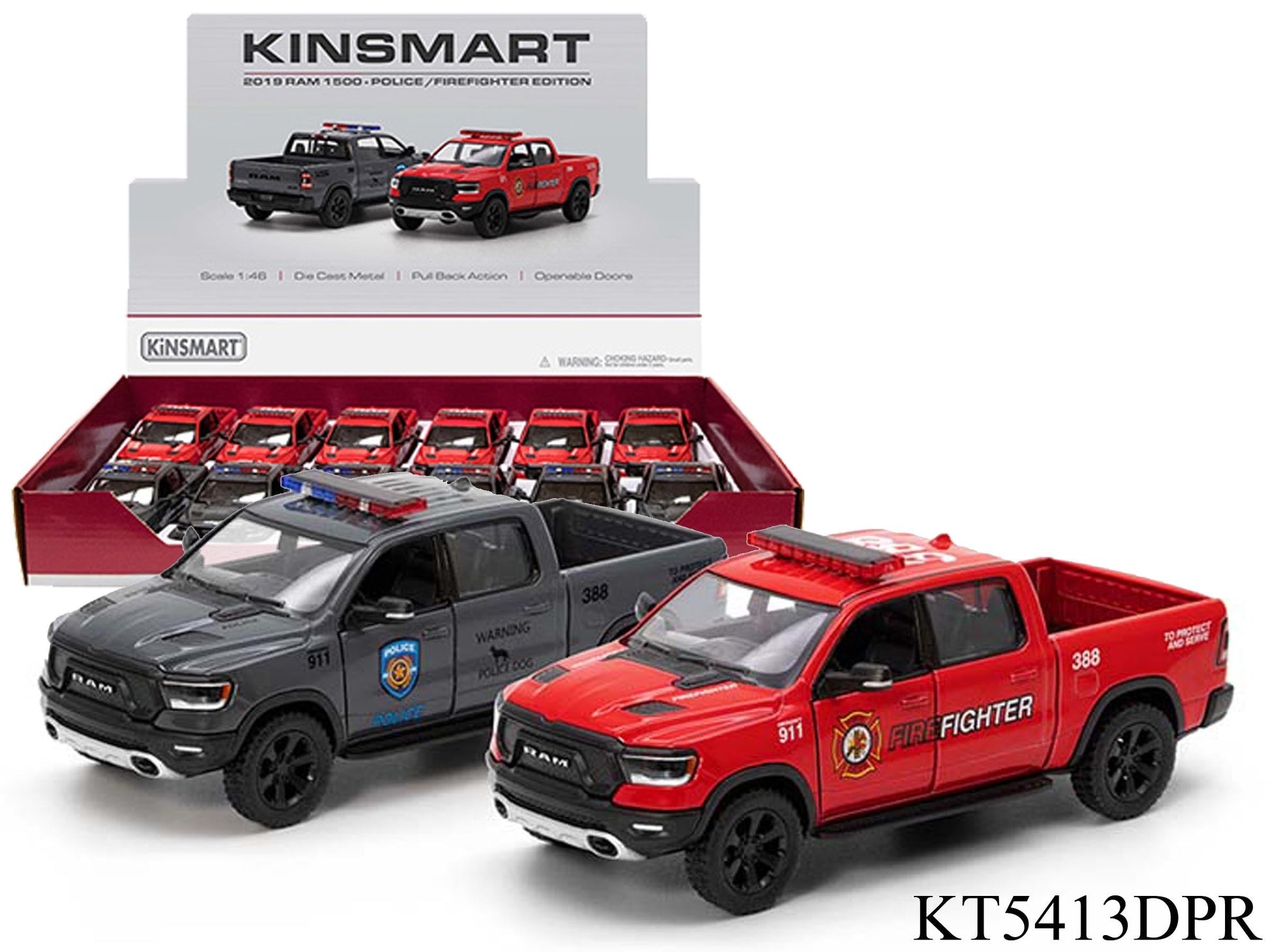 Kinsmart-5" Diecast 2019 RAM 1500 - Police/Fire Fighter (12 Pieces)-KT5413DPR