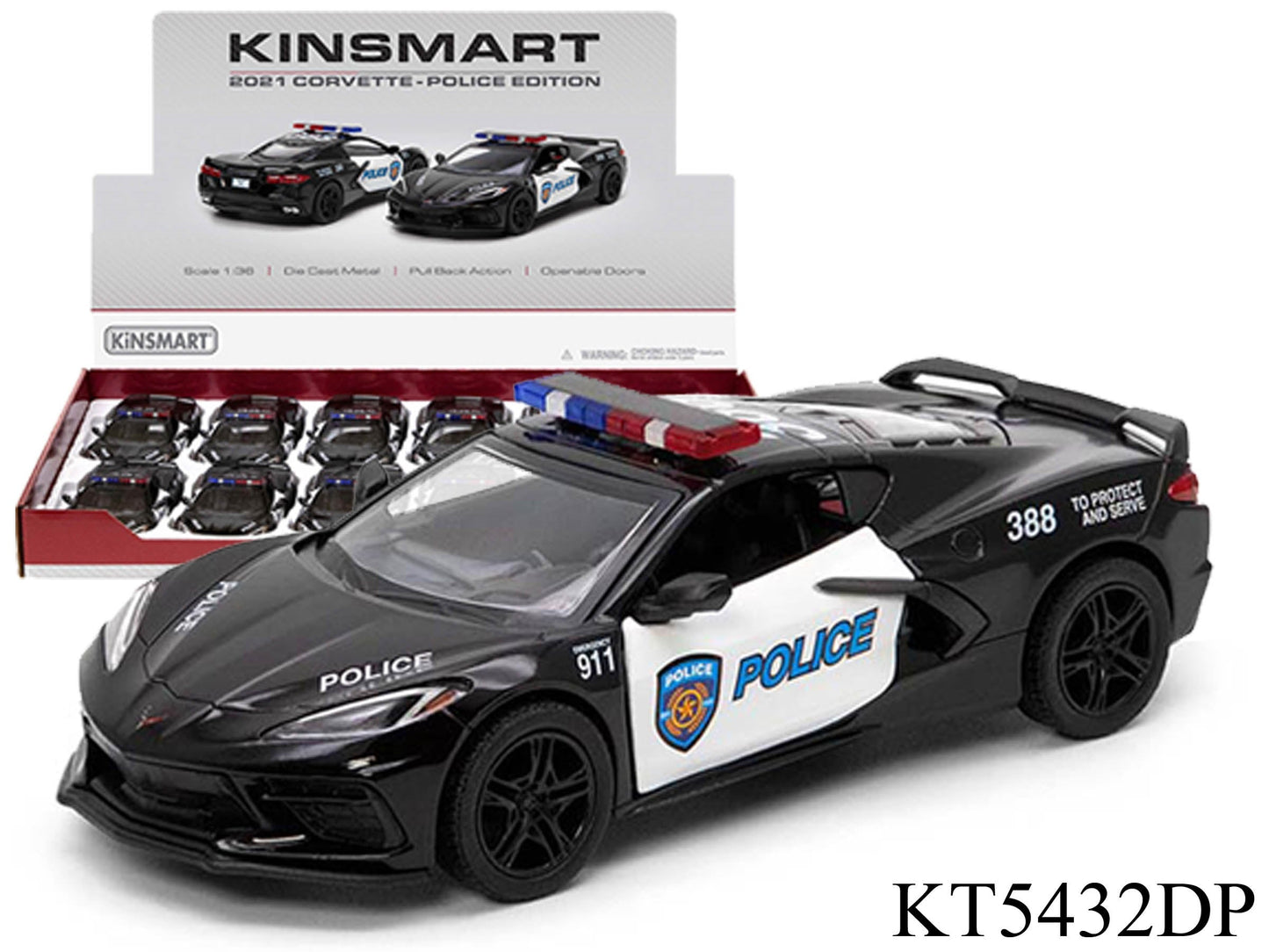 Kinsmart-5" Diecast 2021 Corvette Police (12 Pieces)-KT5432DP