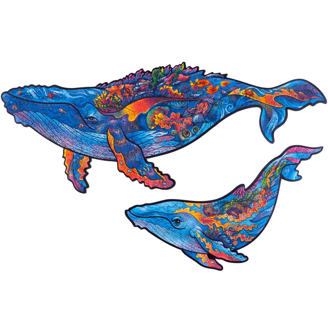 Unidragon-Milky Whales 2 In 1 Wooden Puzzle - Medium-UNI-WHA-M